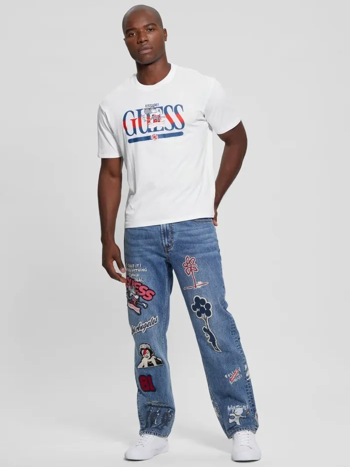 TShirts and Tanks Men GUESS Cartoon Signature Tee Pure White TShirts and Tanks Men GUESS Cartoon Signature Tee Pure White