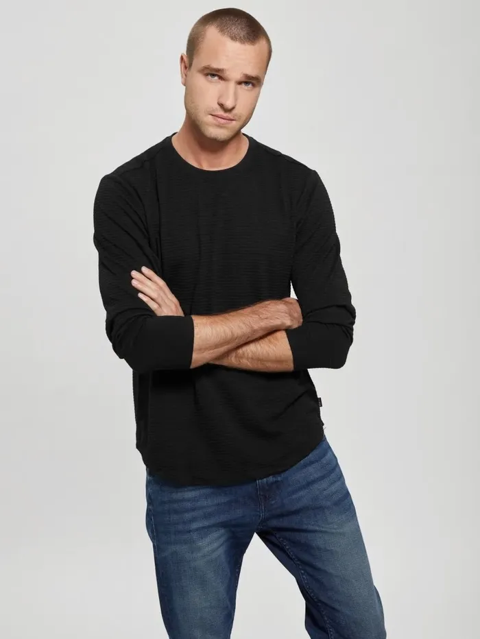 TShirts and Tanks Textured Jersey LongSleeve Tee Jet Black GUESS Men