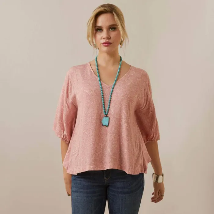 TShirts and Tops Women Ariat Desert Dreams Top Island Blush Tooled Print