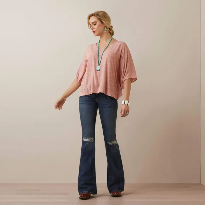 TShirts and Tops Women Ariat Desert Dreams Top Island Blush Tooled Print TShirts and Tops Women Ariat Desert Dreams Top Island Blush Tooled Print