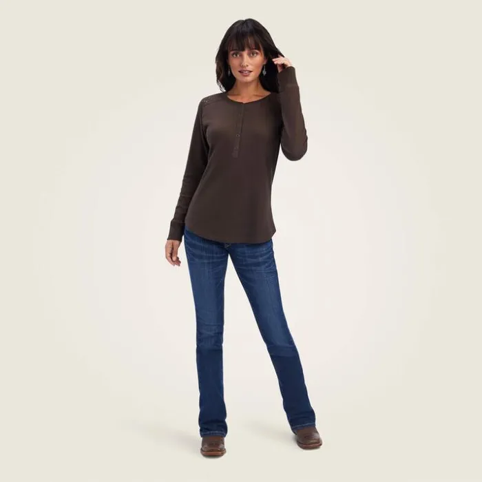 TShirts and Tops Women Ariat REAL Henley Shirt Brazil Nut TShirts and Tops Women Ariat REAL Henley Shirt Brazil Nut