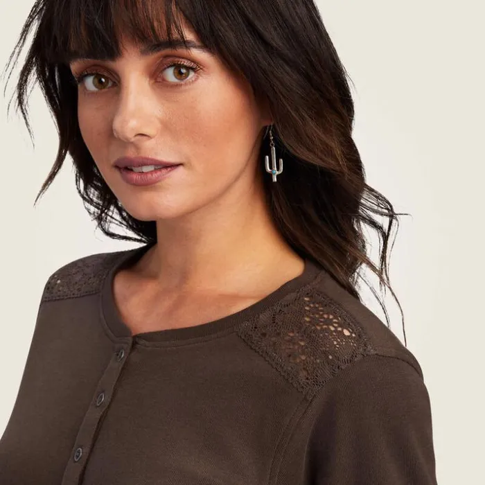 TShirts and Tops Women Ariat REAL Henley Shirt Brazil Nut TShirts and Tops Women Ariat REAL Henley Shirt Brazil Nut