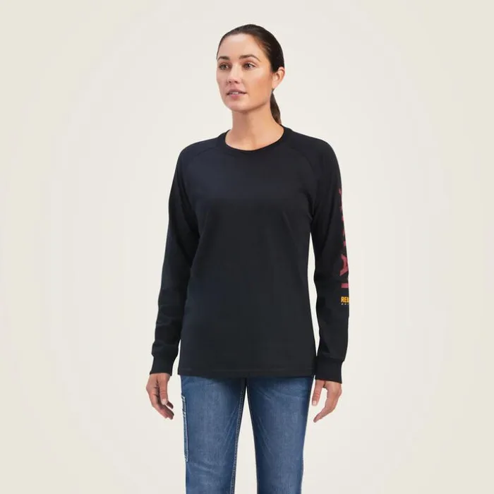 TShirts and Tops Women Ariat Rebar Cotton Strong Logo Graphic Black Rosewood