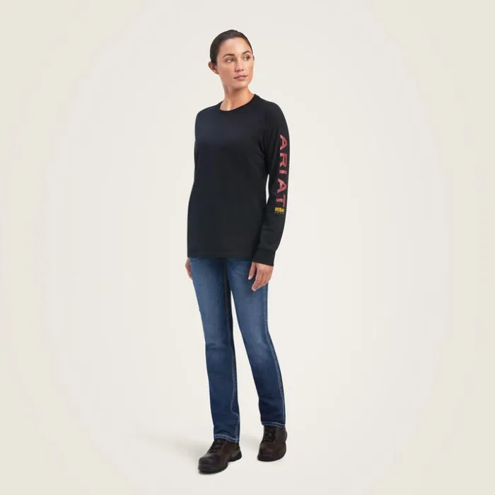 TShirts and Tops Women Ariat Rebar Cotton Strong Logo Graphic Black Rosewood