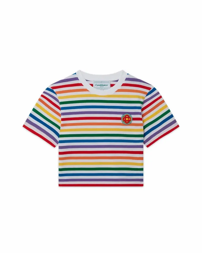 TShirts Women Casablanca Paris Rainbow Stripe Cropped TShirt