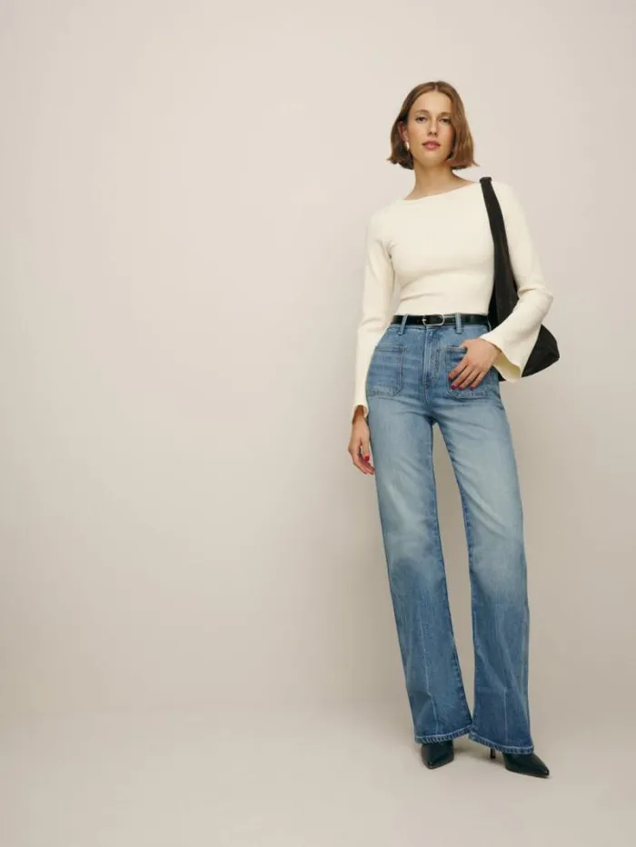 The Reformation Alyssa High Rise Wide Leg Long Jeans Merritt 8211 Clothing