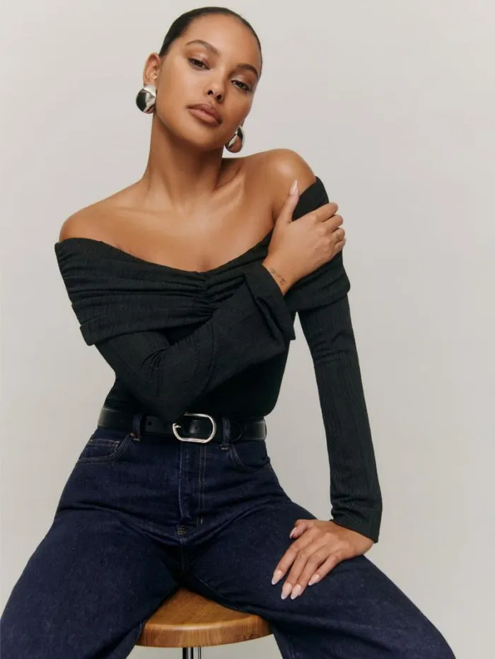 The Reformation Amabel Knit Top Black 8211 Clothing