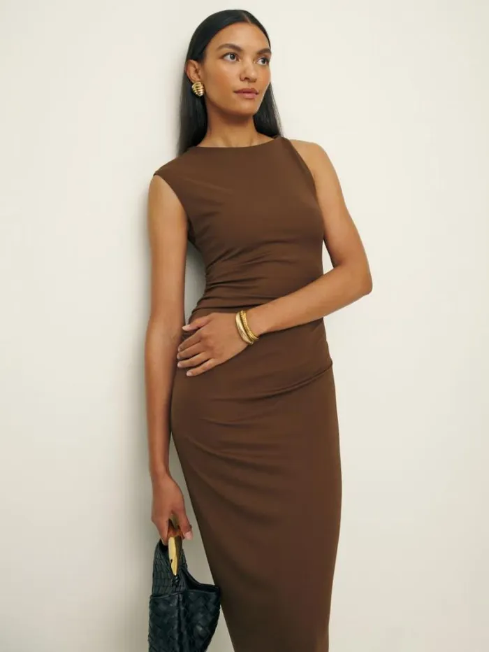 The Reformation Amara Knit Dress Timber 8211 Clothing