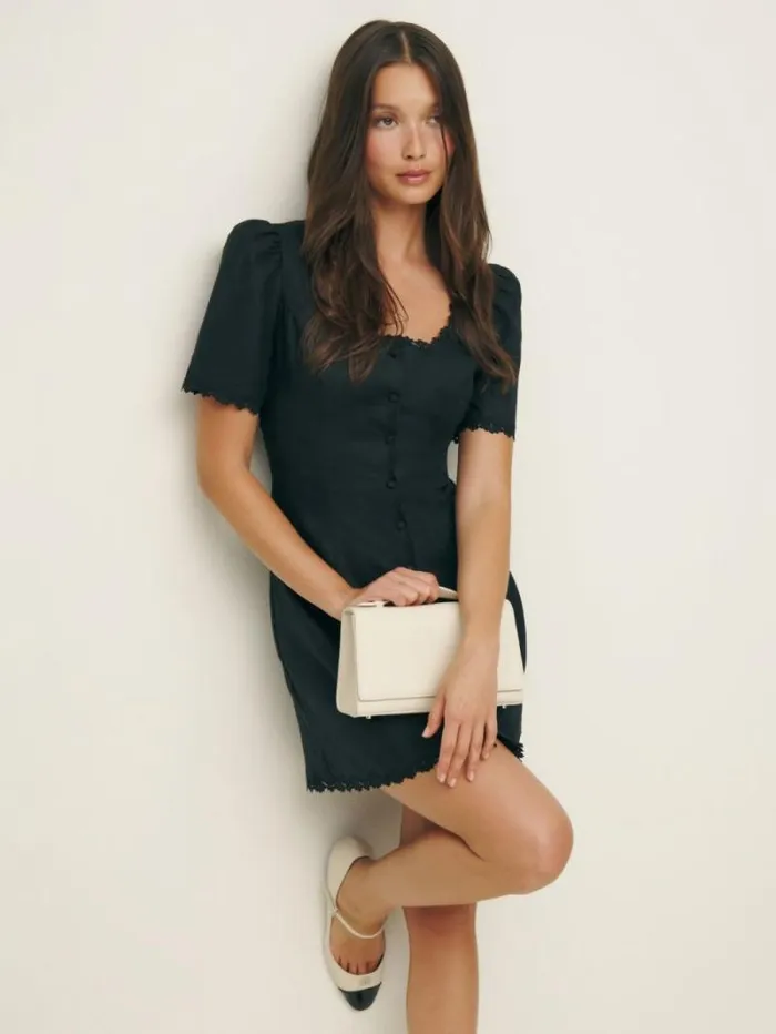 The Reformation Anabella Linen Dress Black 8211 Clothing