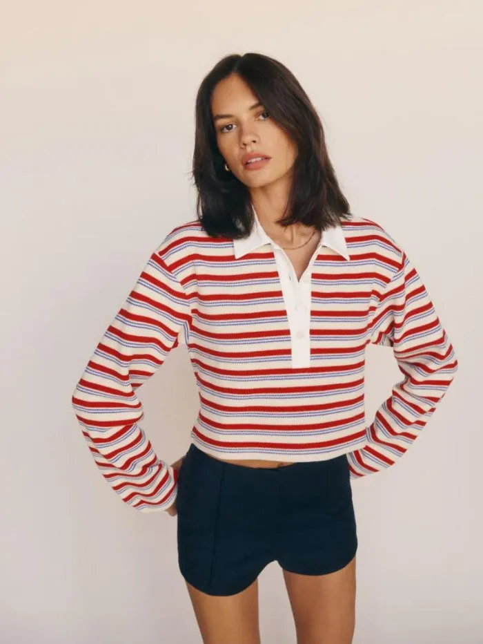 The Reformation Anna Rugby Shirt Red And Blue Stripe 8211 Clothing