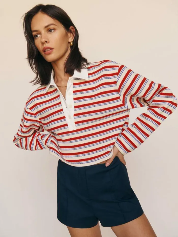 The Reformation Anna Rugby Shirt Red And Blue Stripe 8211 Clothing