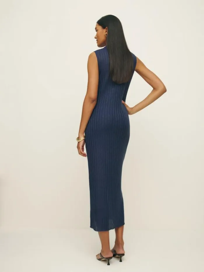 The Reformation Arabella Knit Dress Navy 8211 Clothing