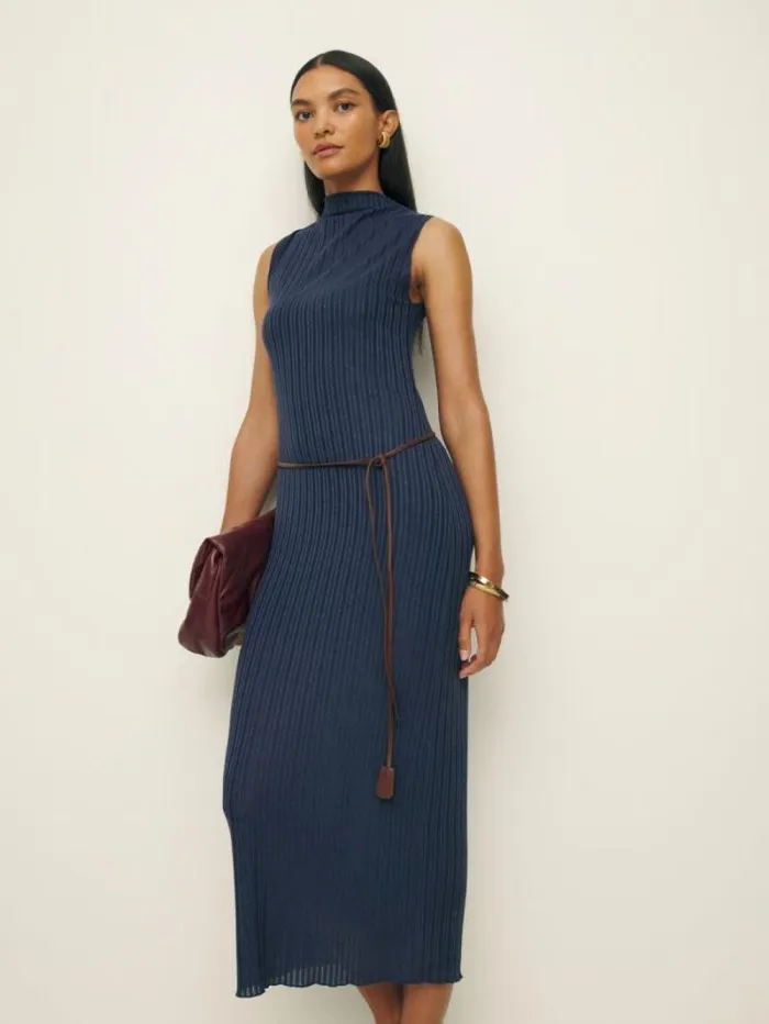 The Reformation Arabella Knit Dress Navy 8211 Clothing