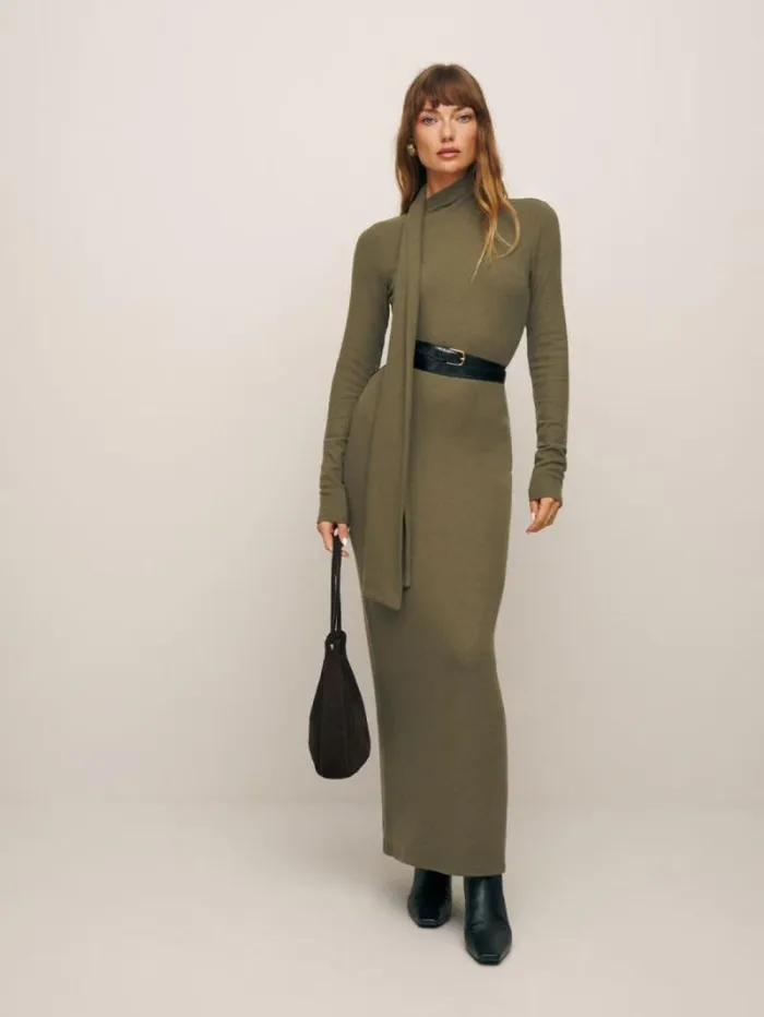 The Reformation Azure Knit Dress Dark Olive 8211 Clothing
