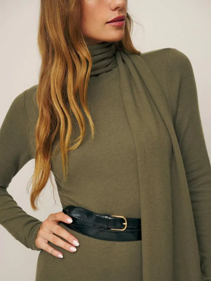 The Reformation Azure Knit Dress Dark Olive 8211 Clothing