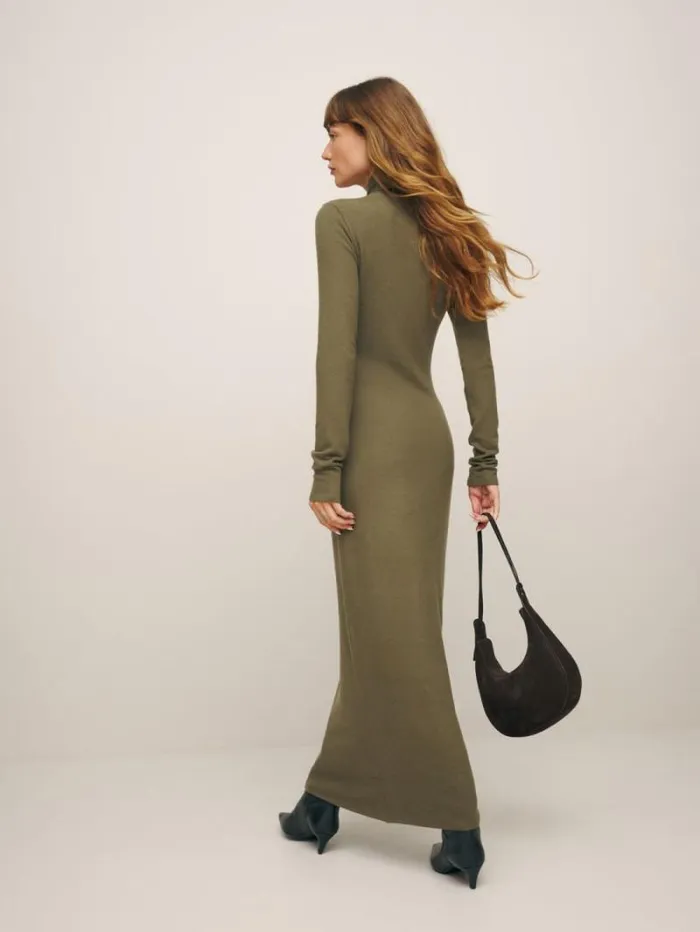 The Reformation Azure Knit Dress Dark Olive 8211 Clothing