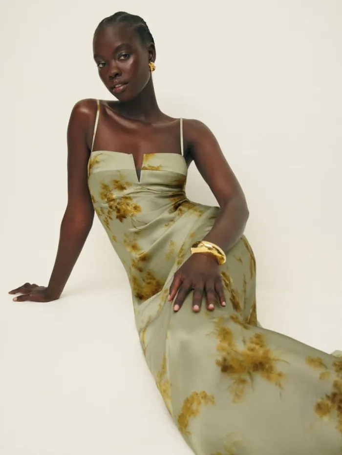 The Reformation Brie Silk Dress Golden Hour 8211 ClothingWeddings