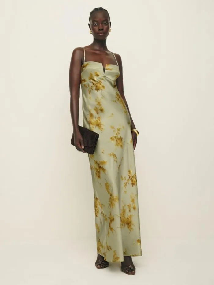 The Reformation Brie Silk Dress Golden Hour 8211 ClothingWeddings