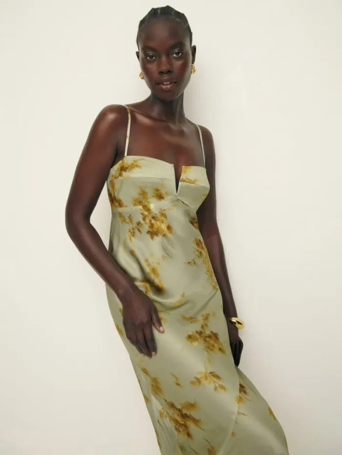 The Reformation Brie Silk Dress Golden Hour 8211 ClothingWeddings