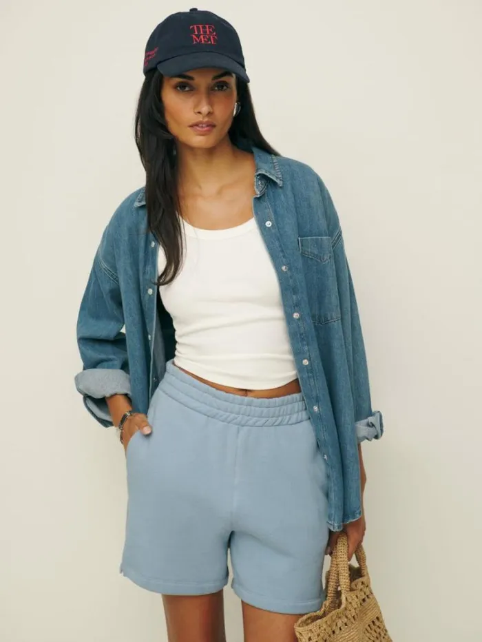 The Reformation Brooks Classic Sweat Short Dusty Blue 8211 Clothing