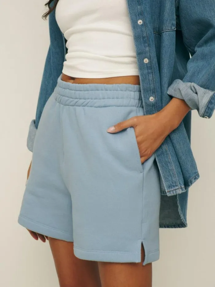 The Reformation Brooks Classic Sweat Short Dusty Blue 8211 Clothing