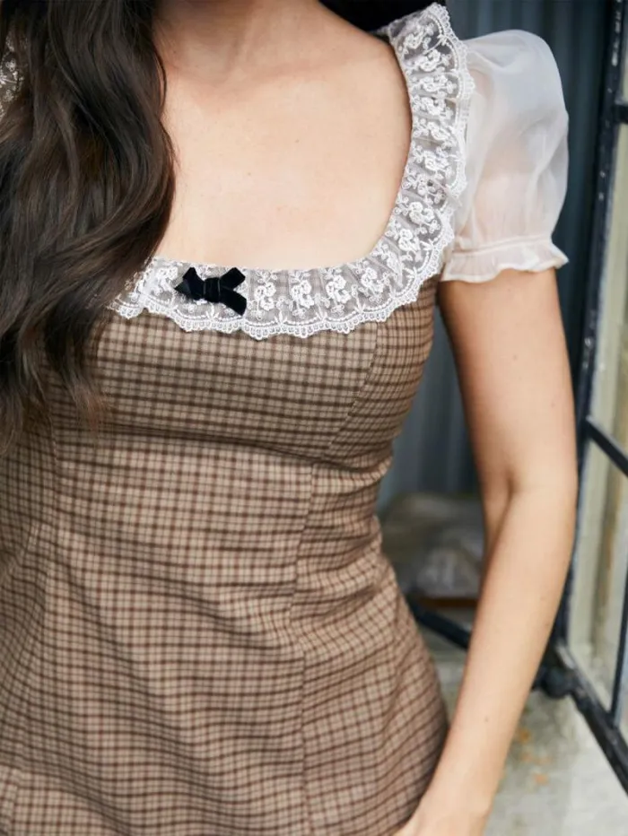 The Reformation Bunny Dress Brown Plaid 8211 Clothing