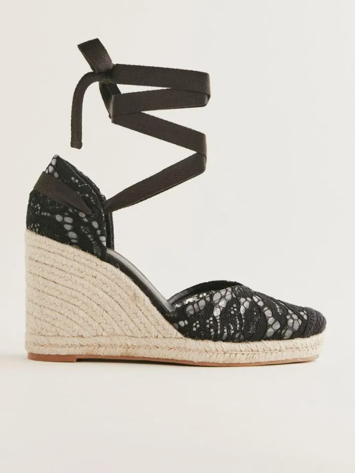 The Reformation Camilla Lace Up Wedge Espadrille Black Lace 8211 Weddings