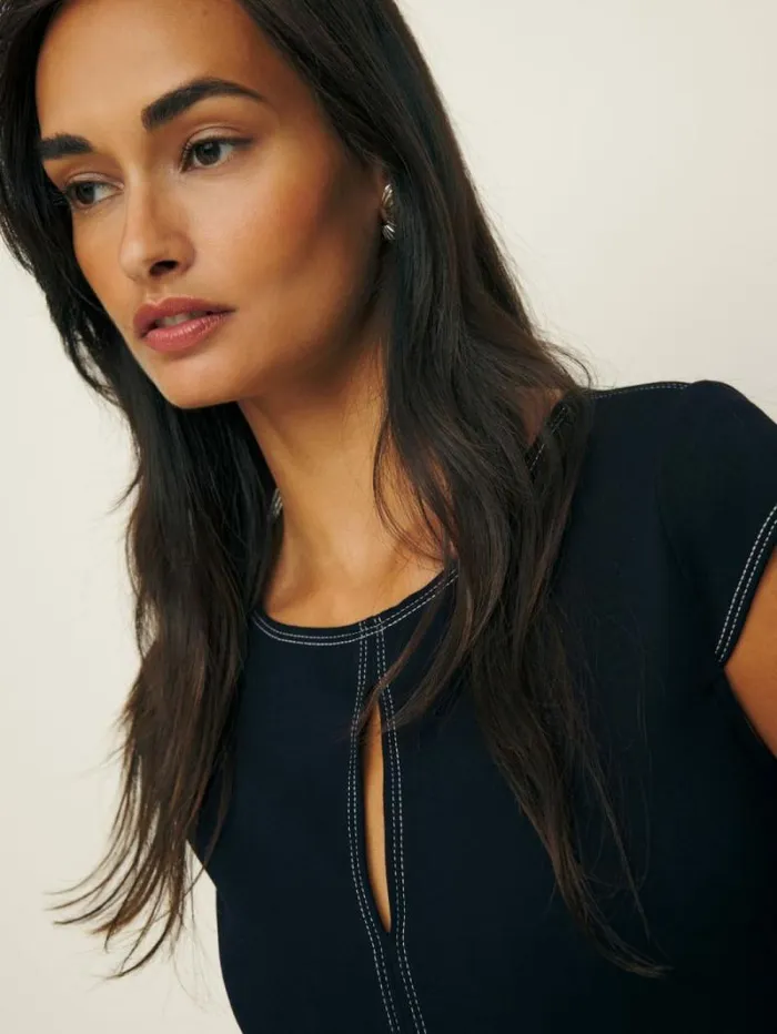 The Reformation Carsyn Knit Dress Navy 8211 Clothing