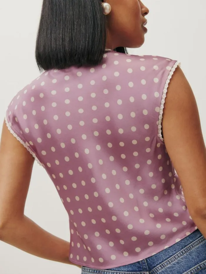 The Reformation Cherry Silk Top Mauve Dot 8211 Clothing