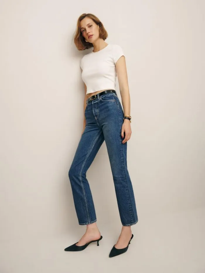 The Reformation Cynthia High Rise Straight Cropped Jeans Lanier 8211 Clothing