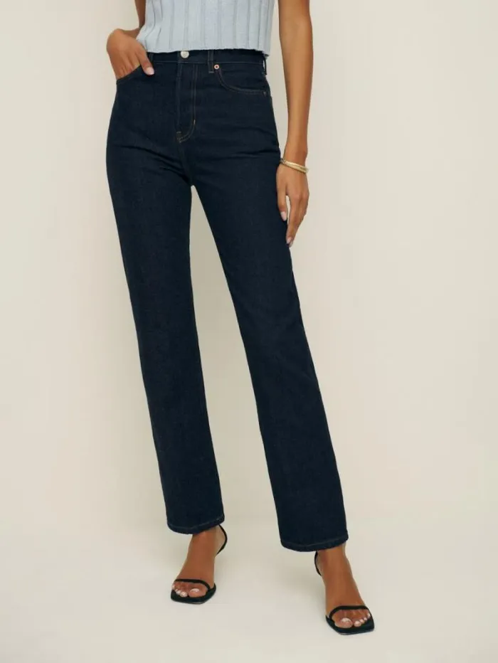 The Reformation Cynthia High Rise Straight Jeans Ondine 8211 Clothing