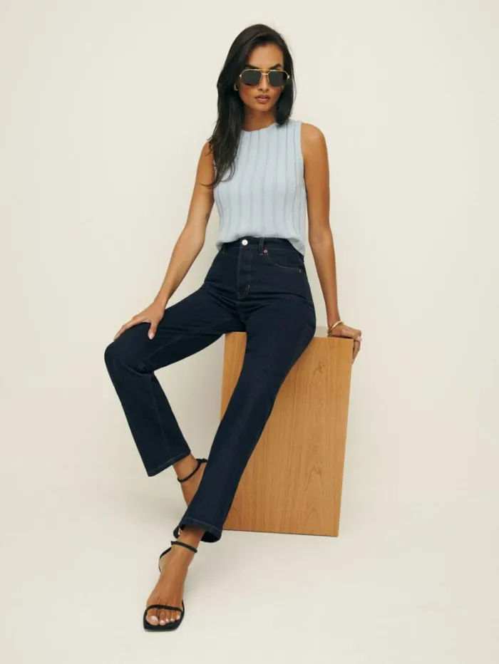 The Reformation Cynthia High Rise Straight Jeans Ondine 8211 Clothing