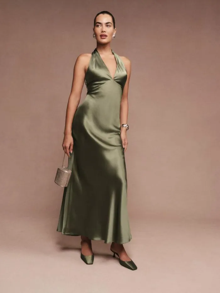 The Reformation Daniela Silk Dress Aloe Vera 8211 Weddings