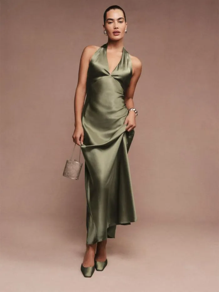 The Reformation Daniela Silk Dress Aloe Vera 8211 Weddings