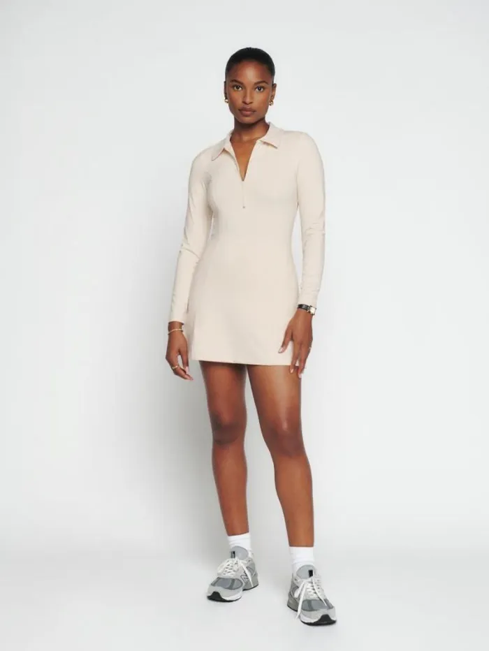 The Reformation Desirae Ecostretch Dress Almond 8211 Clothing