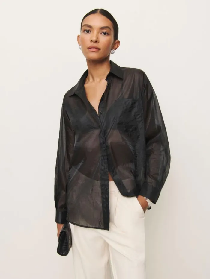 The Reformation Eli Oversized Sheer Shirt Sheer Black 8211 Clothing