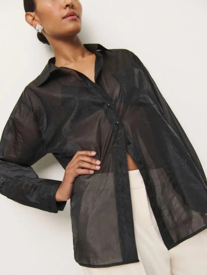 The Reformation Eli Oversized Sheer Shirt Sheer Black 8211 Clothing