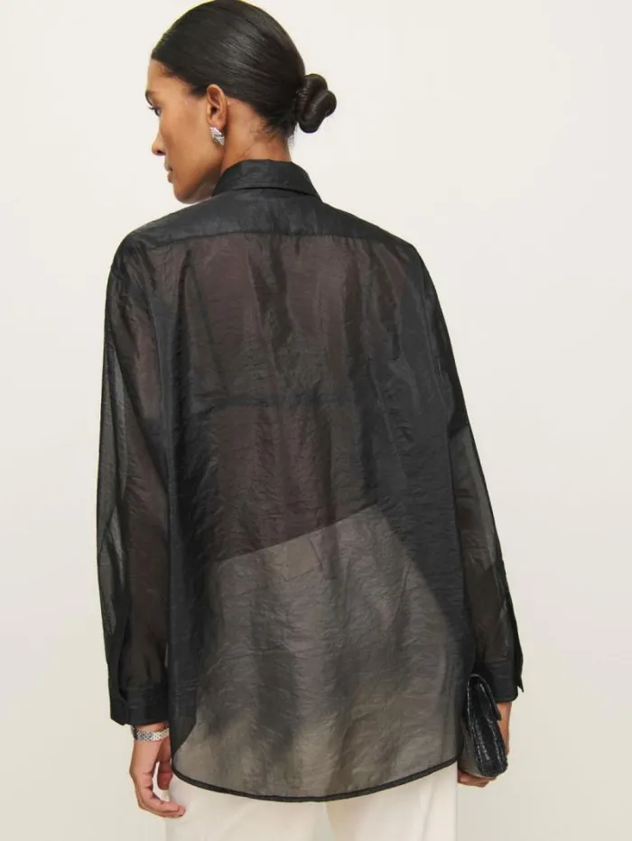 The Reformation Eli Oversized Sheer Shirt Sheer Black 8211 Clothing
