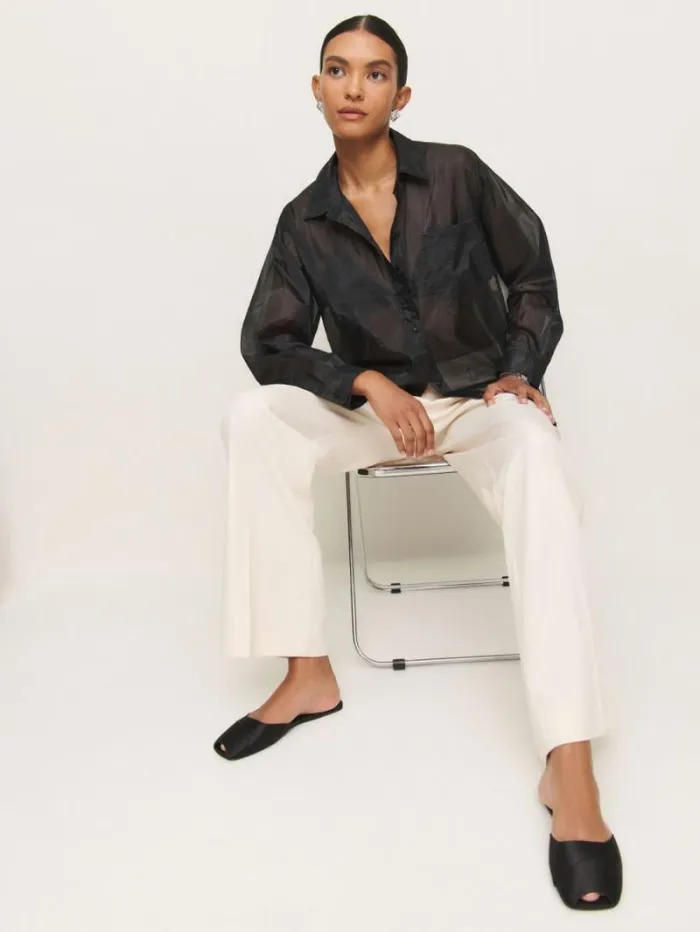 The Reformation Eli Oversized Sheer Shirt Sheer Black 8211 Clothing