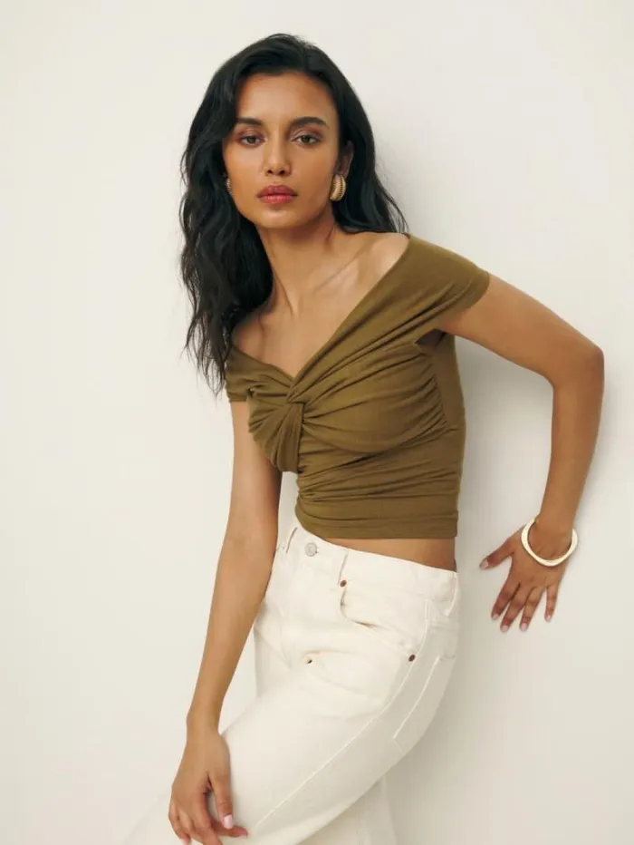 The Reformation Ezlynn Knit Top Bronze 8211 Clothing