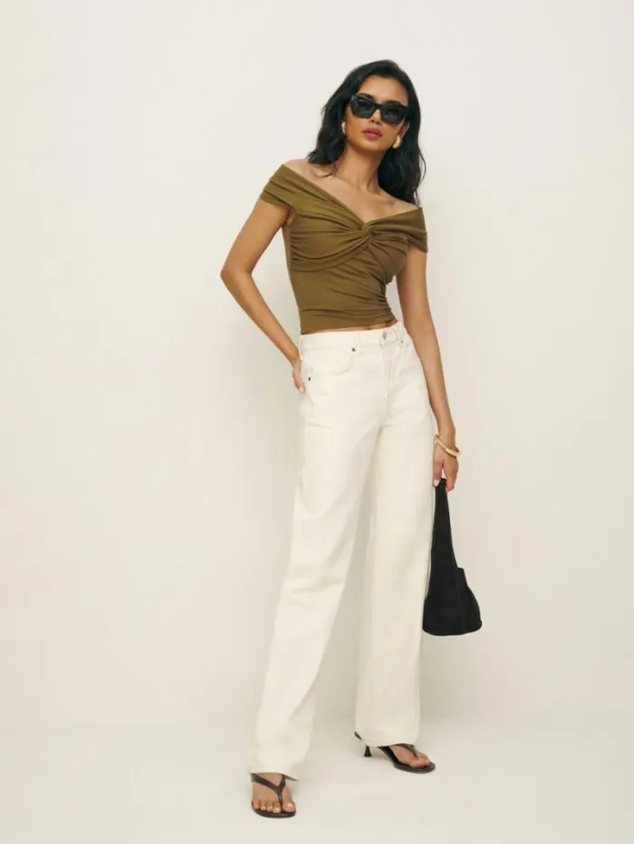 The Reformation Ezlynn Knit Top Bronze 8211 Clothing