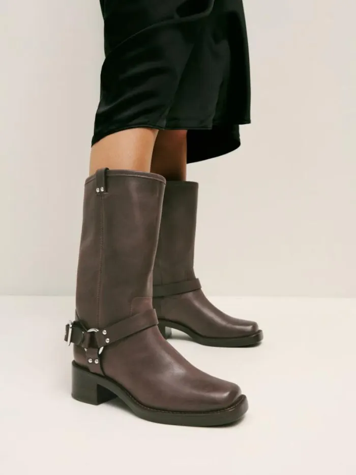 The Reformation Francesca Moto Boot Distressed Brown 8211 Shoes