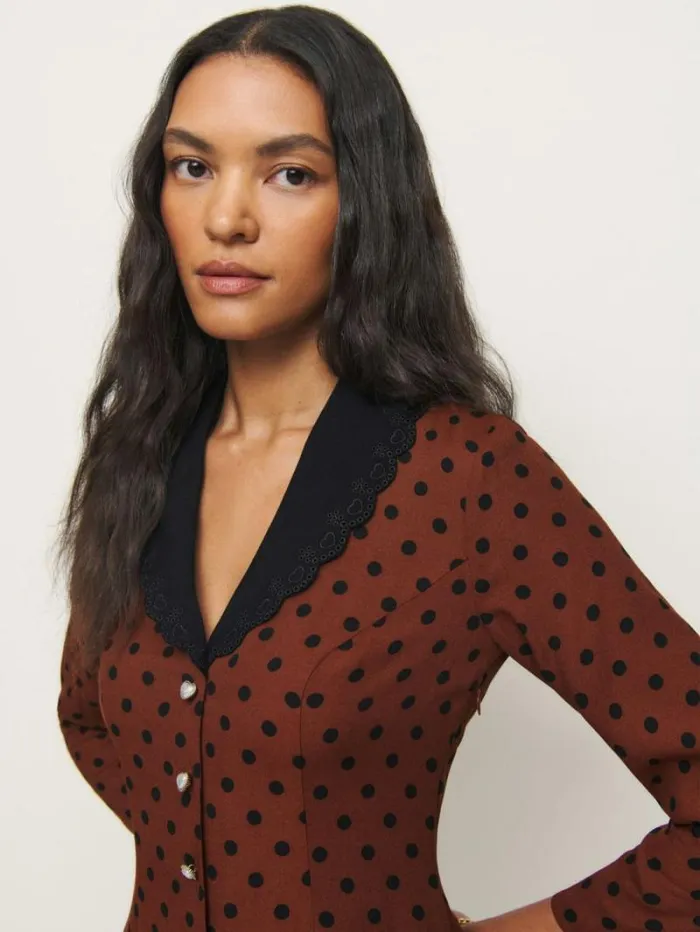 The Reformation Galene Dress Fig Jam Dot 8211 Clothing