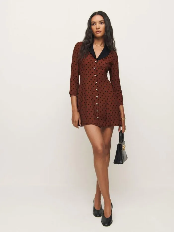 The Reformation Galene Dress Fig Jam Dot 8211 Clothing