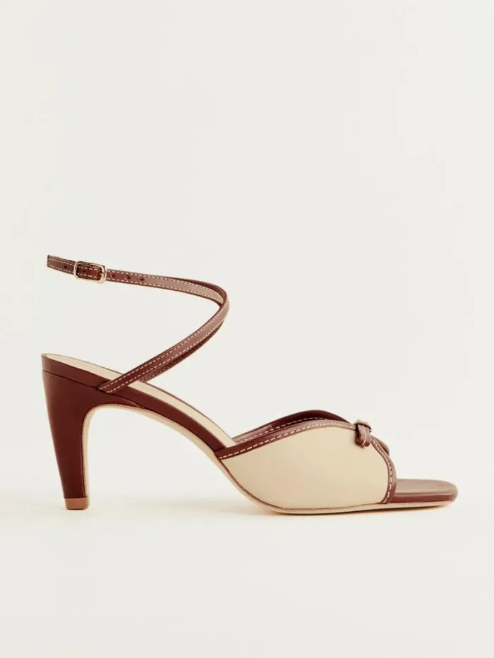 The Reformation Gene Heeled Sandal Almond Walnut 8211 WeddingsShoes