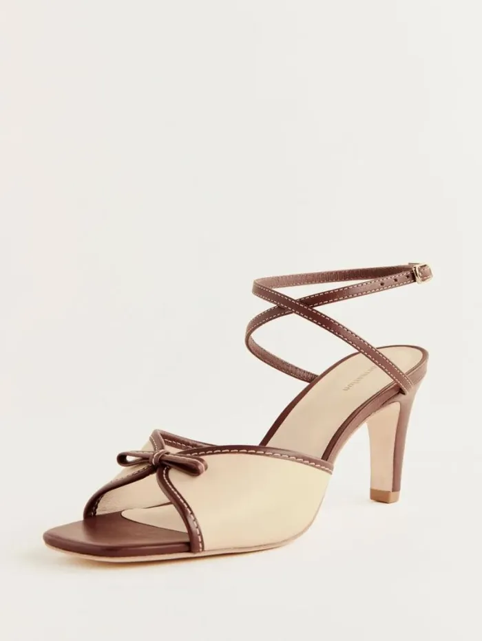The Reformation Gene Heeled Sandal Almond Walnut 8211 WeddingsShoes