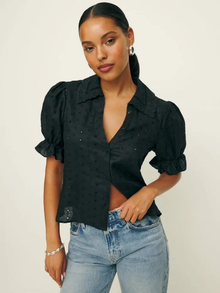 The Reformation Gibson Top Black Eyelet 8211 Clothing