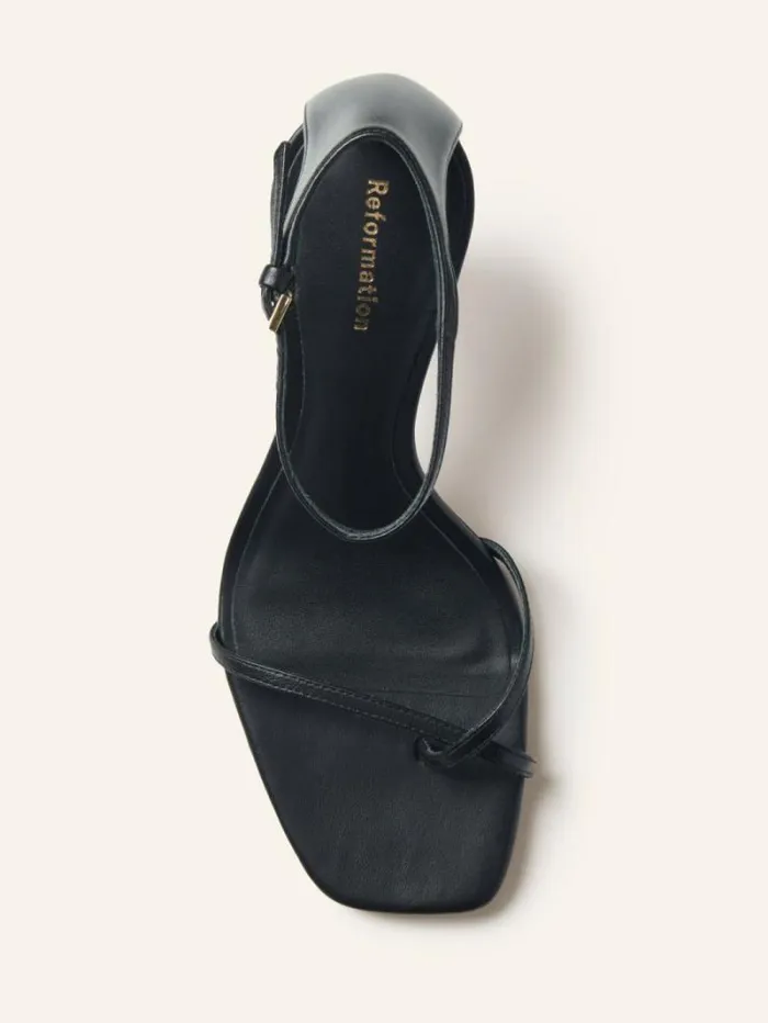 The Reformation Gigi Strappy Mid Heel Sandal Black 8211 WeddingsShoes