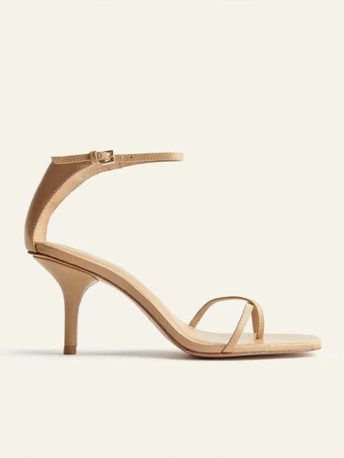 The Reformation Gigi Strappy Mid Heel Sandal Buff 8211 WeddingsShoes