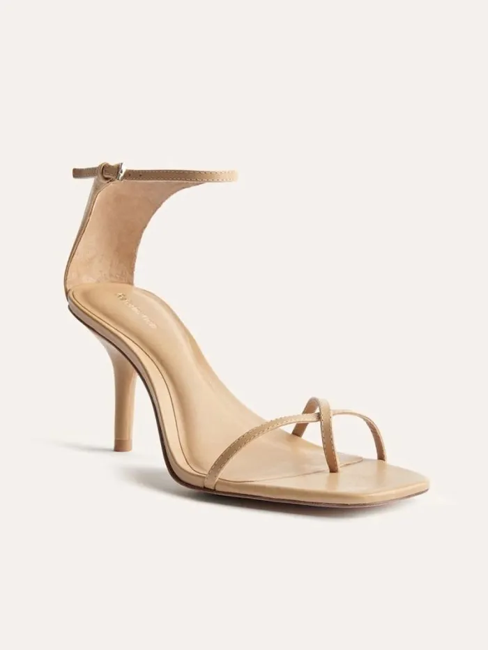 The Reformation Gigi Strappy Mid Heel Sandal Buff 8211 WeddingsShoes